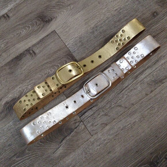 BUNDLE: 2 Genuine Leather Silver and Gold Belts main image 9